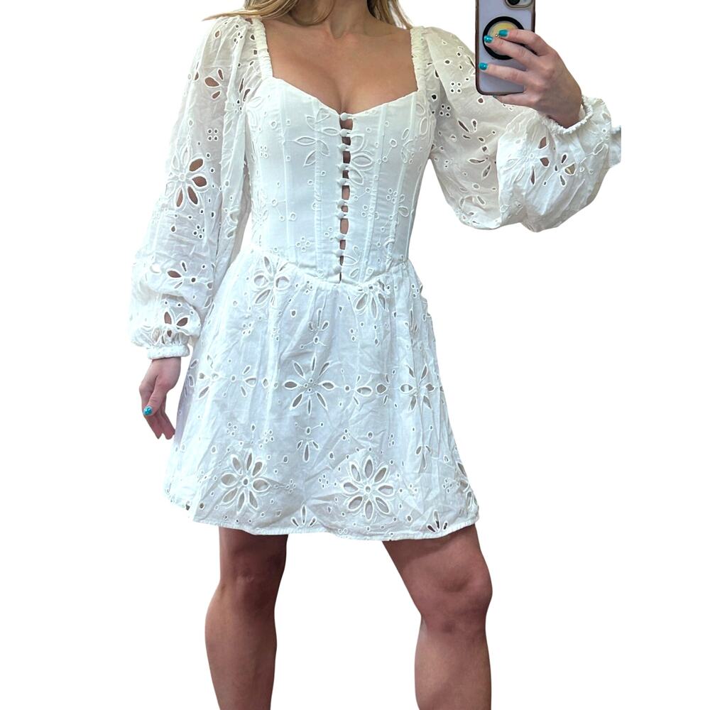 NWT Sabo Luxe Palmier Dress - White Eyelet Cotton Mini 2 XS